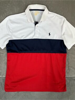 Polo Ralph Lauren Polo Shirt Men’s Sz M White Navy Red Colorblock Performance